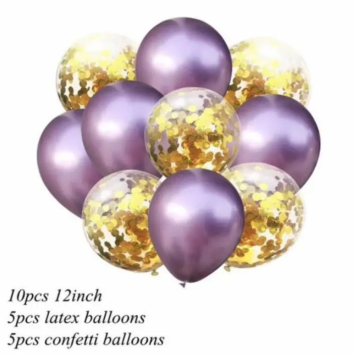 light purple gold 10 шт микс золотые конфетти латексные воздушные шары 12 дюймов вечерние металлические воздушные шары детская игрушка в ванную свадебный душ Свадебные украшения - Цвет: light purple gold