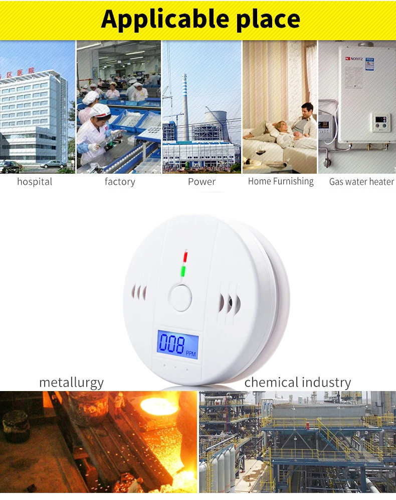 Home Security 85dB Warning High Sensitive LCD Display Photoelectric Stand Alone CO Gas Sensor Carbon Monoxide Detector Sensor