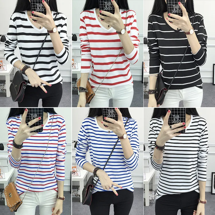 Повседневная зимняя одежда Футболка в полоску с круглым вырезом Женская куртка