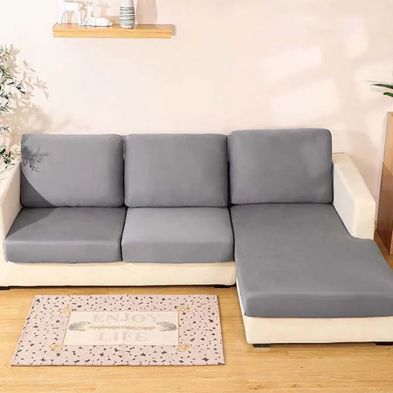 

1/2/3/4 Seater Ice Silk Chaise Longue Sofa cover Washable Removable Solid Color Pets Kids Couch Seat Cushion Protector Covers