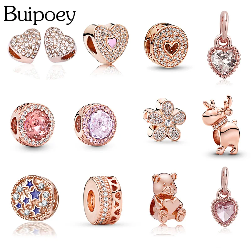 Buipoey 2 шт. розовое золото бисерное сердце Кристальное очарование подходит для