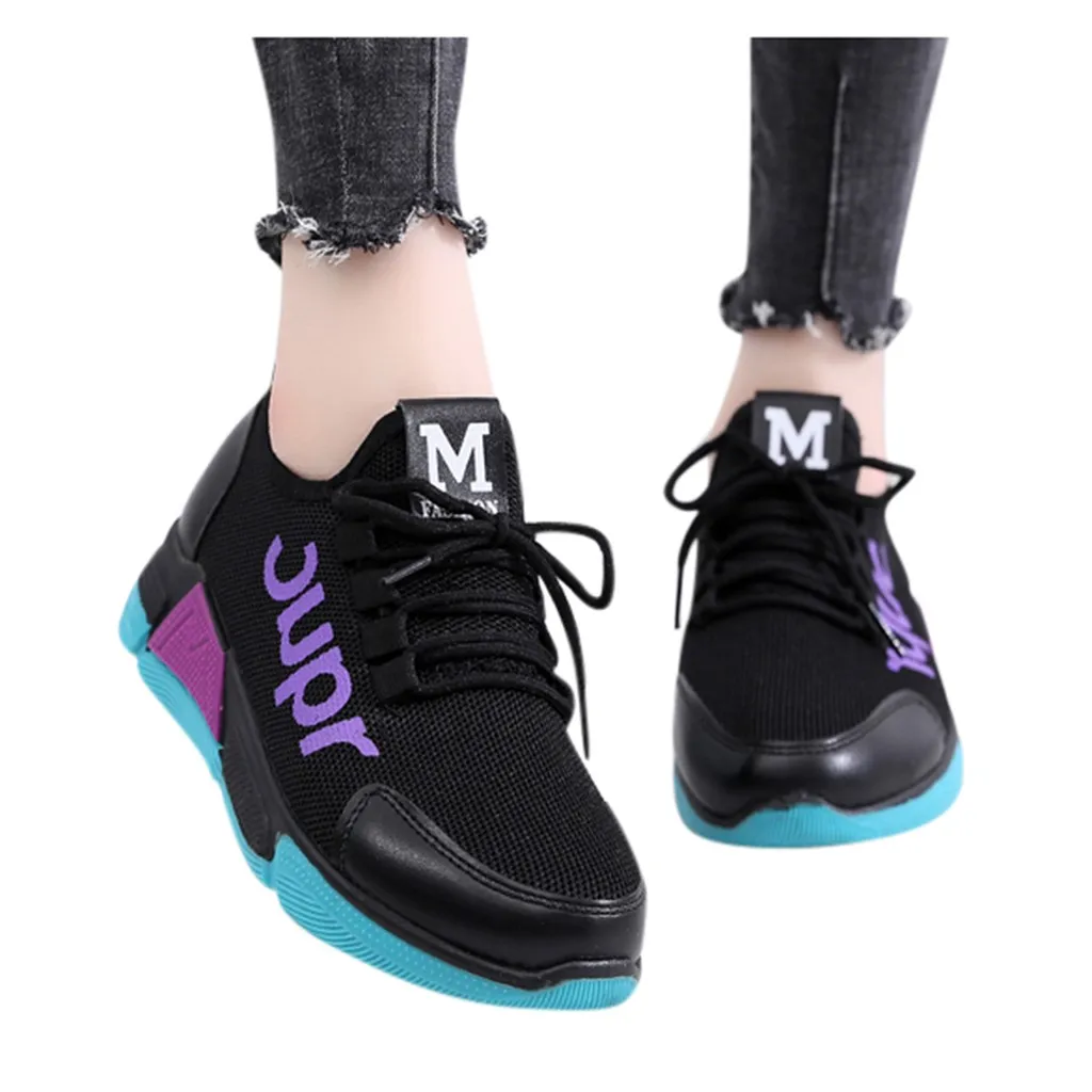 Женские Модные Разноцветные сетчатые спортивные кроссовки на плоской подошве