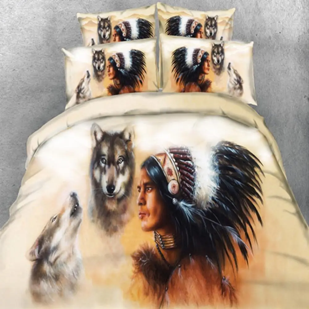 

Lndians And Wolf Fashion Simple Style Home Bedding Worsted Quilt Cover Bedding Winter Full King Single Queen Bed Cover 2020