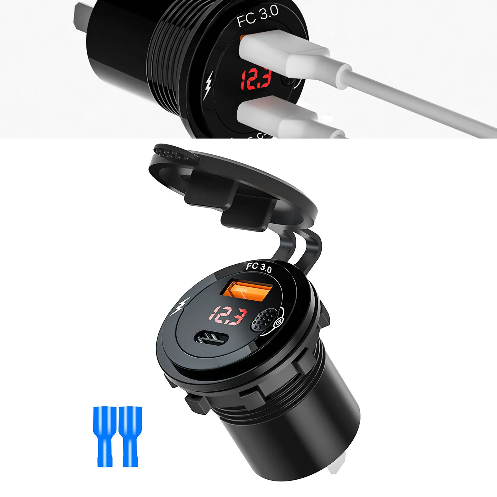 

Автомобильное зарядное устройство USB Type-C, 3,4 А, со светодиодным цифровым дисплеем