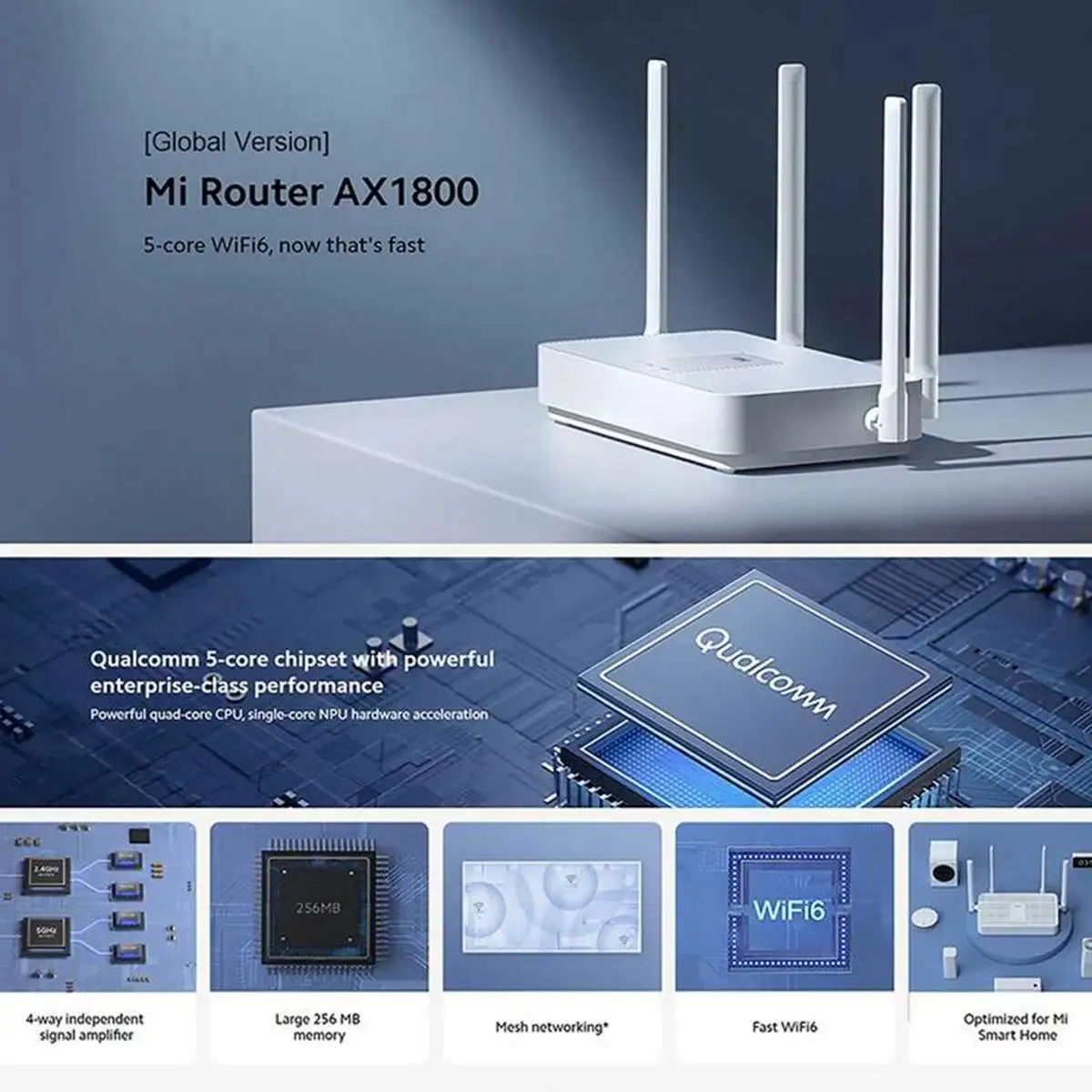 Global Version Xiaomi Router AX1800 Wi-Fi 6 Dual Band Wireless WiFi 5-Core Chip 4 External Antennas Signal Booster | Компьютеры и офис