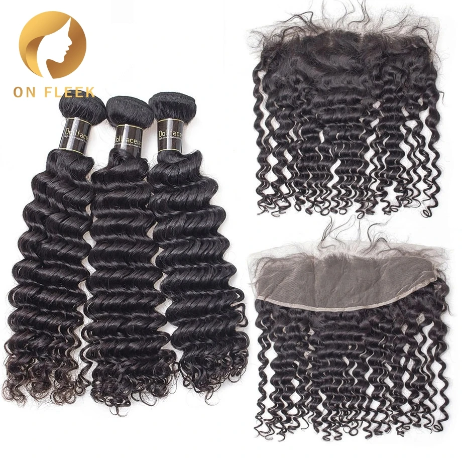 На блоке бразильские кудрявые волны 3 Remy натуральные пучки волос с кружевной