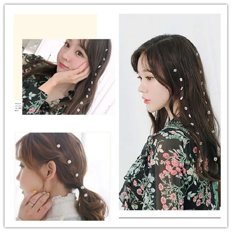 

New Fashion Korea Temperament String Bead Flower Heart Hair Piece Invisible Hair Clip For Women Hair Accessories Wholesale