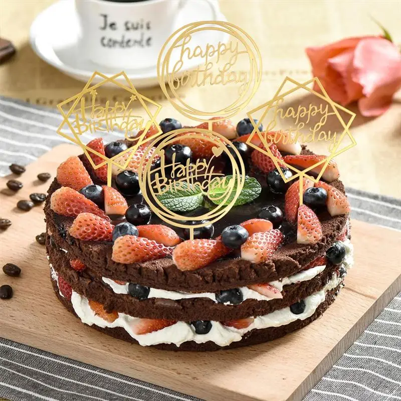 6 Pcs Торт топпера мульти формы смешанных акриловых С Днем Рождения фрукты
