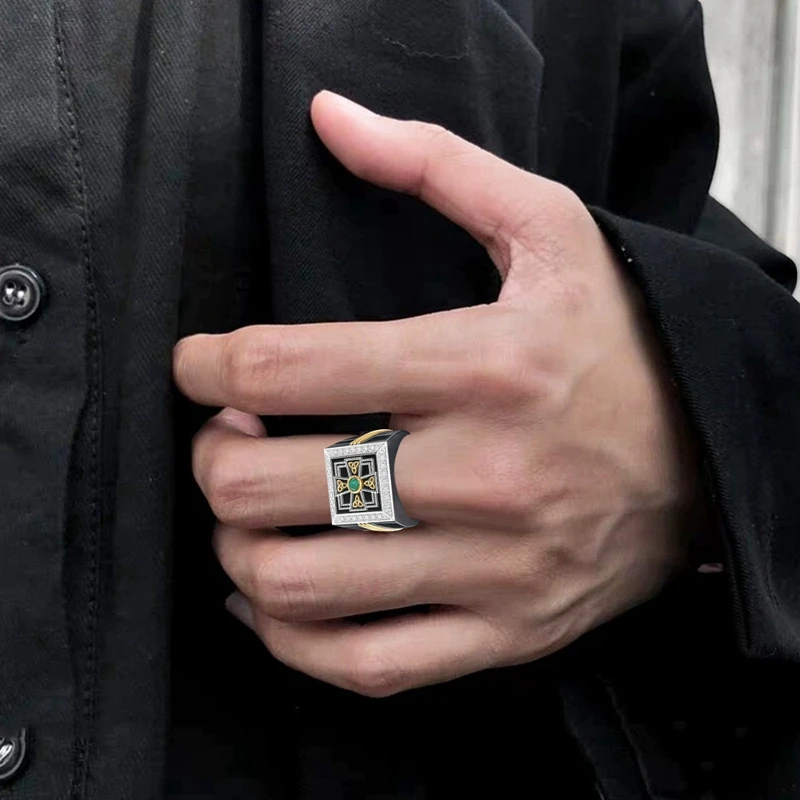 2021 Ретро классическое двухцветное антикварное кольцо с крестом мужское