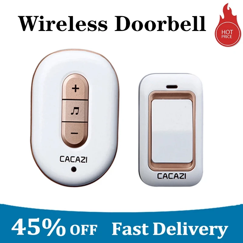 

New No Need Battery Led Light Doorbell Wireless Waterproof 220V Kinetic Electronic Door Bell With Push Button + 1 Receiver