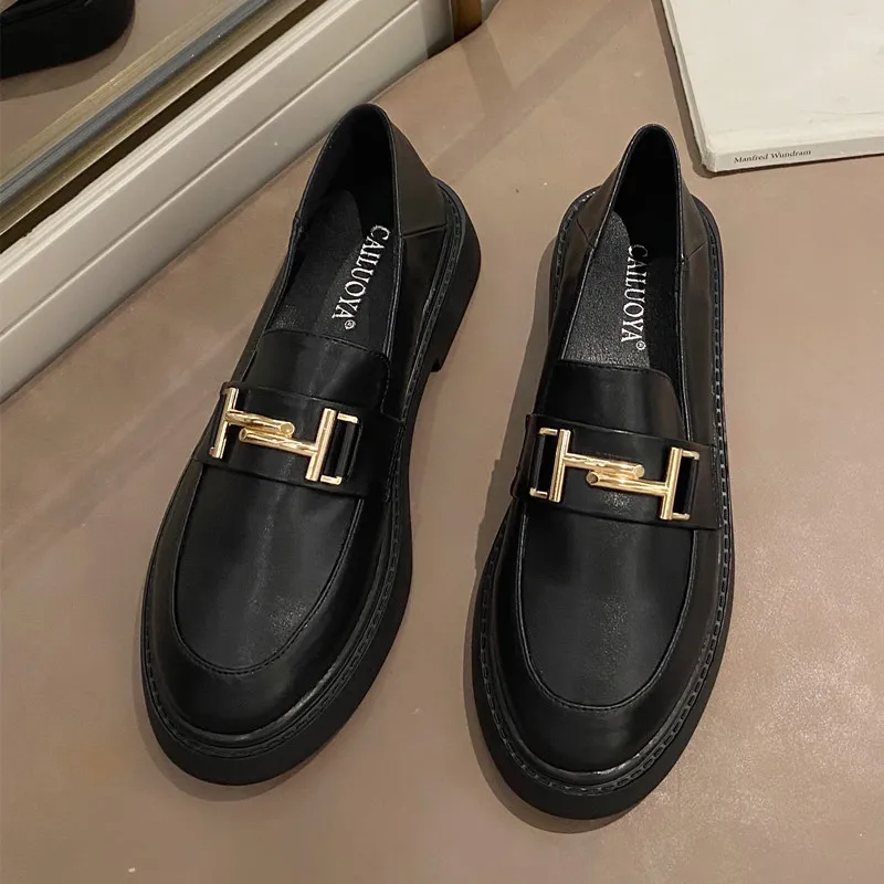 

Casual Woman Shoe Oxfords Loafers With Fur Round Toe Slip-on Modis Female Footwear All-Match British Style Leather Retro Slip On