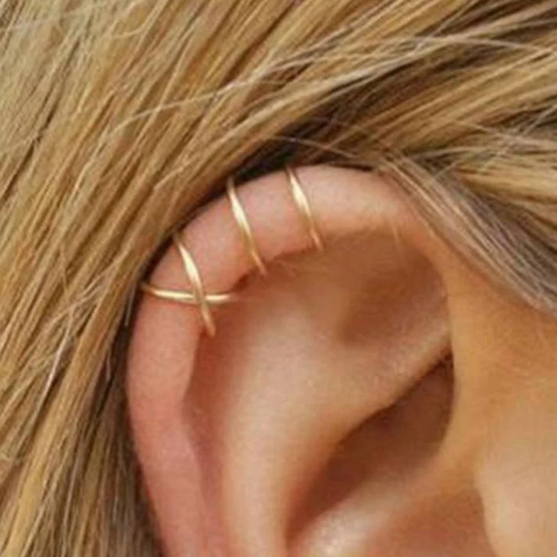 Модные золотые каффы для хрящевых тканей в стиле панк женские клипсы