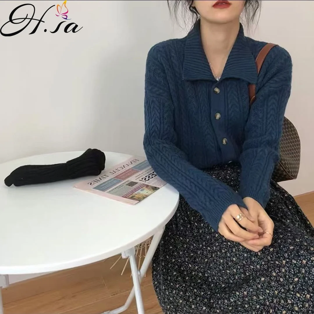Женский кардиган с отложным воротником Hsa сетчатый свитер в стиле ретро верхняя