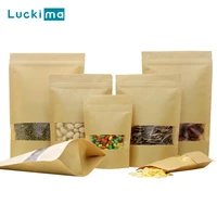 resealable kraft paper bag waterproof heat seal food storage bags for nuts snacks bean gift window zip lock sealing package