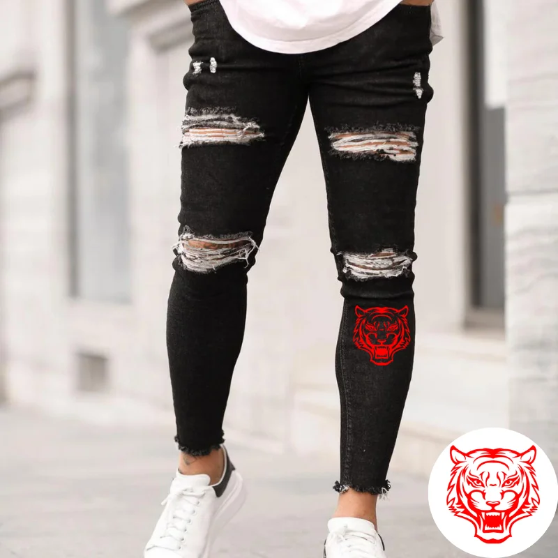 

Men Tight Fashion The Streets Ripped Jeans Leisure Slim Fit Gradient Ramp Stretchy Biker Oil Paint Men's Hip Hop Wrinkle Jeans20