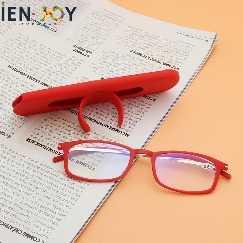 

IENJOY Portable Reading Glasses Men Women Anti Blue Light Blocking Presbyopic Glasses Computer Eyewear with Phone Sticker