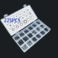 225 pcs rubber o ring oil resistance o ring seals nitrile washers assortment kit set plastic box for car gaskets different size
