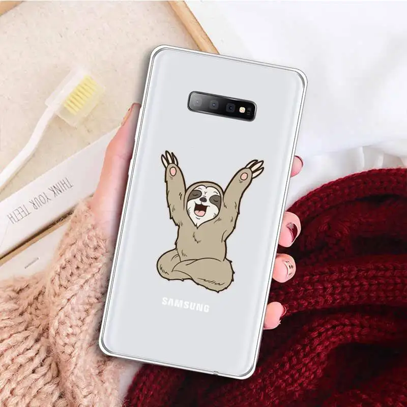 

yoga sloth cute cartoon animal Phone Case Transparent For Samsung Galaxy A 71 21s S note 8 9 10 plus 20 ultra
