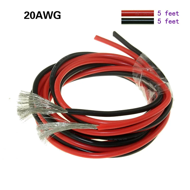 2 м Силиконовый каучуковый кабель 1 (1 красный + черный) 16AWG 18AWG 20AWG 22AWG 24AWG Красный