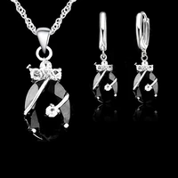 new brand wedding african jewelry sets 925 sterling silver austrian crystal water drop pendant necklace hoop earrings sets