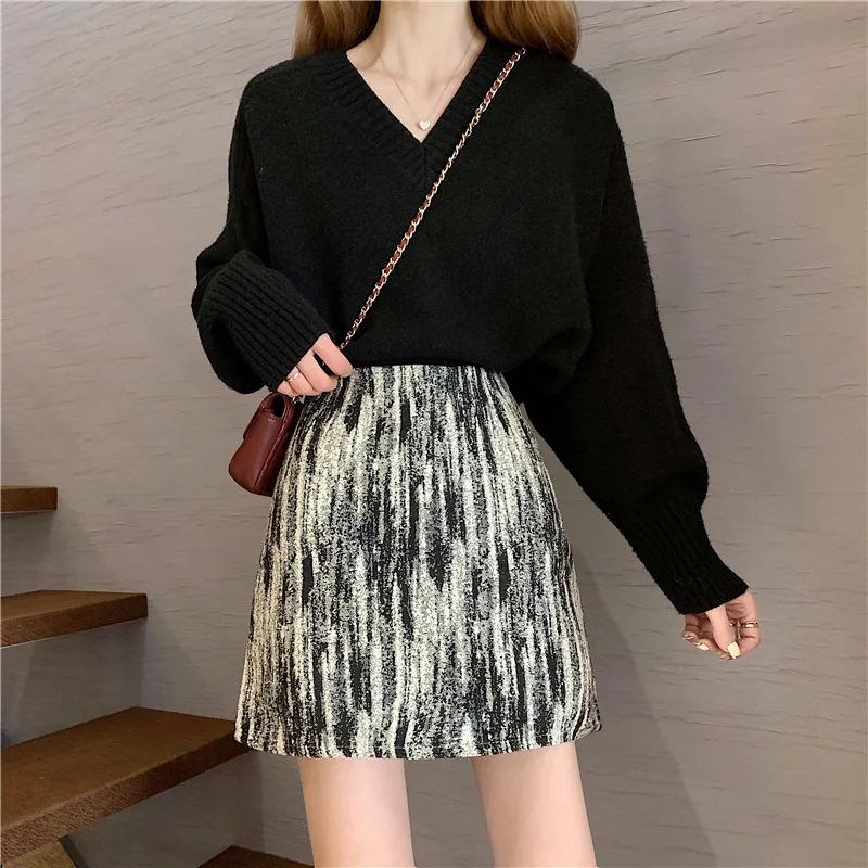 

Autumn Winter New Retro Literature Art High Waist Slim Simple Casual Temperament All-match Women A-line Mini Skirt Free Shippng