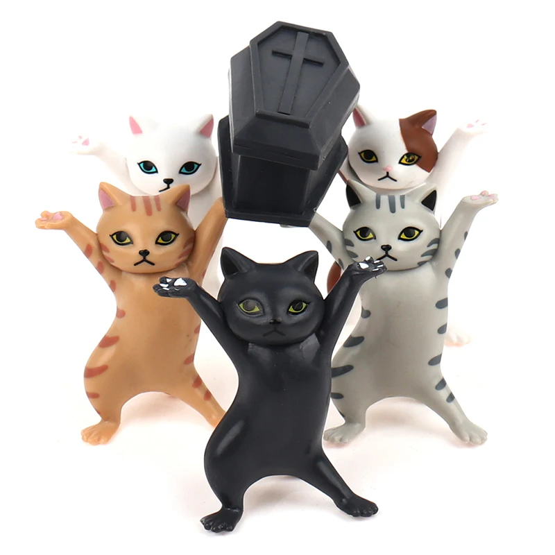

Cute Cat Pen Holder Carrying Coffin Cat Pen Holder Home Bookshelf Decoration Animal Statue Handmade Home Decor Toy Gift