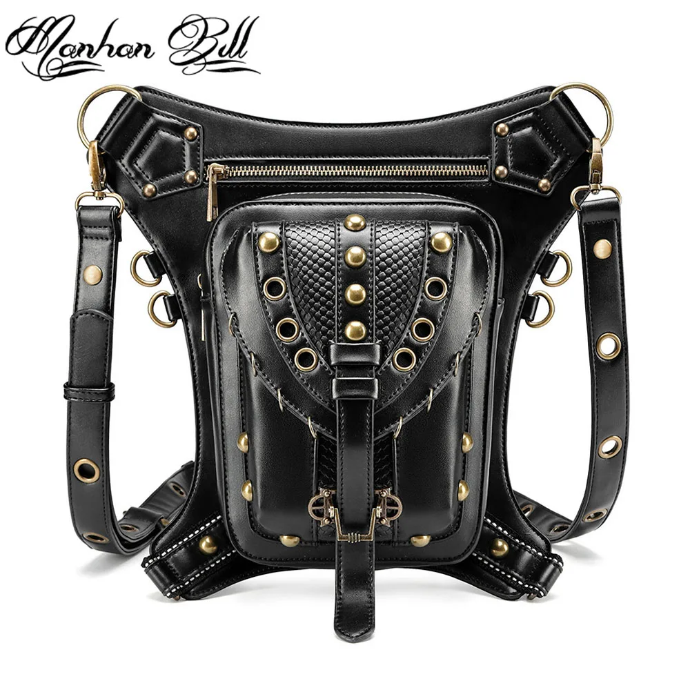 

2021 Summer Retro Steam Chain Rivet Locomotive Female Bag Tactical Leg Bag Shoulder Messenger Bag Black Waist Bag