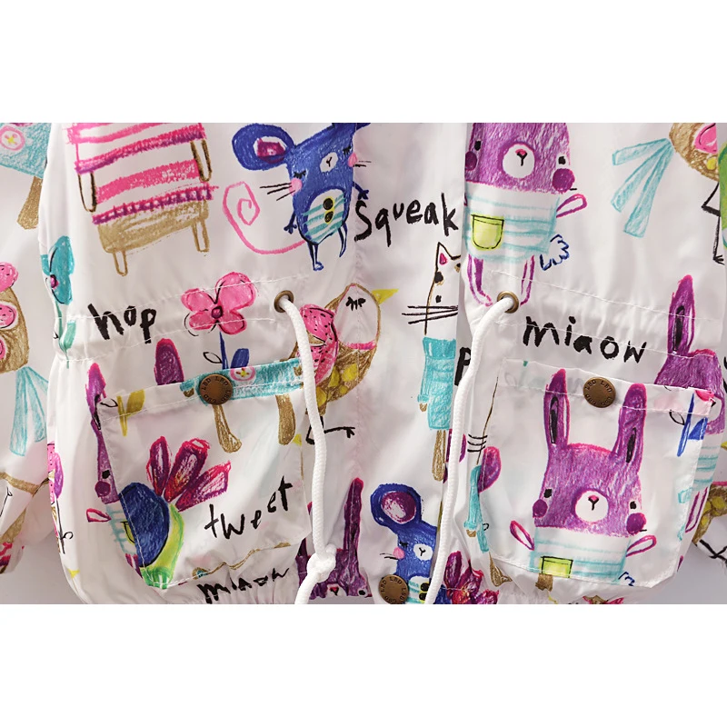 New Spring Girls Jackets Cute Graffiti Zipper Hooded Outerwear For Hand Painted Kids Sunscreen Toddler Clothes | Детская одежда и