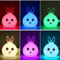 usb rabbit night lights rechargeable silicone bunny light color changing baby kids night light tap remote control bedside lamp