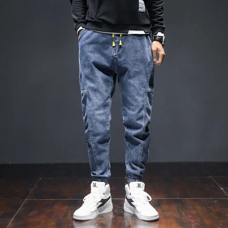 Men's Cotton Harem Pants Loose Patchwork Jeans Straight Elastic Waist Hip Hop Trousers Oversized Cargo Pants Men Denim Jeans 5xl