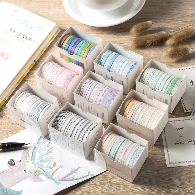 

10Pcs/lot Decorative Green Pink Color PaperWashi Tape Adhesive Tape Japanese Stationery Kawaii Supplies Stickers Stationery