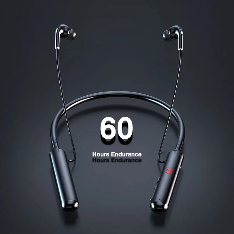 

Bluetooth Headphones 5.0 Wireless Headphone 60 Hours Endurance Stereo Bass Neckband Power LED Display Headset TF Card