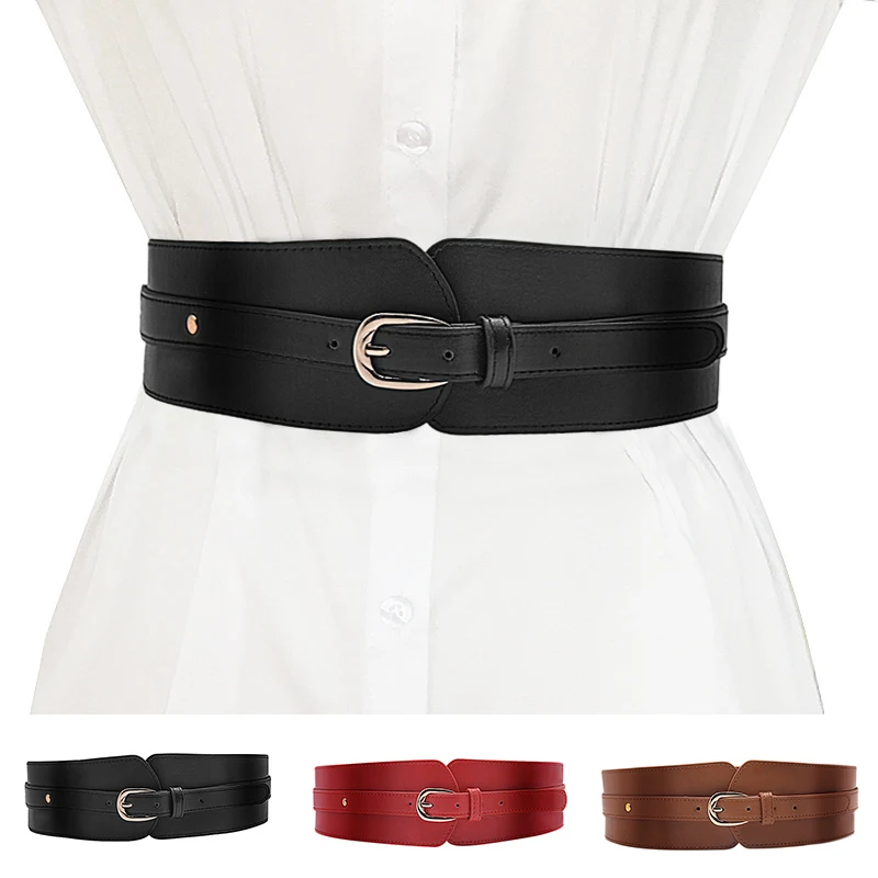 

Ladies Wide Belt Elastic Vintage Buckle Leather Belt Wide Fashion Wild Pin Buckle Women's Waist Belt