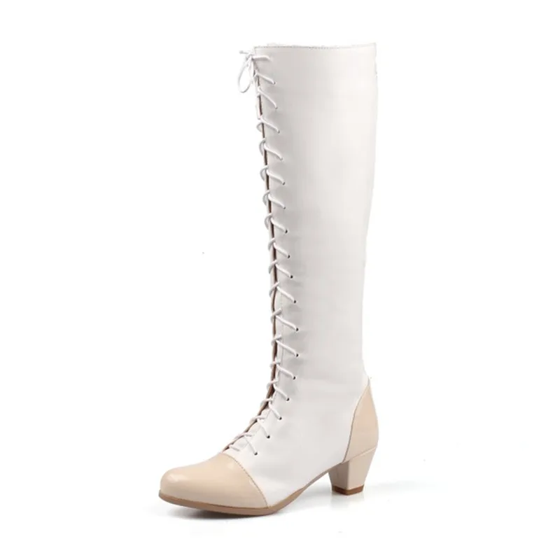

New British Style Soft Leather Pointed Toe High-Tube Lace-Up Women's Knight Boots Lace-Up High-Heeled Street-Style Ladies Boots