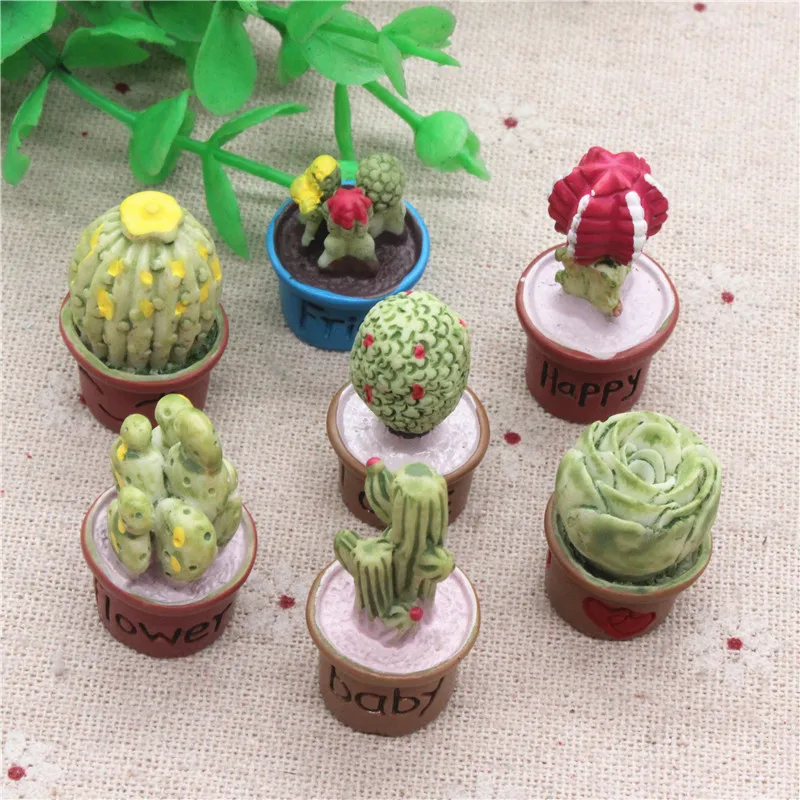 

5pcs Cute 3D New Resin Cactus Potted Plants Miniature Art Supply DIY Micro-landscape Decoration
