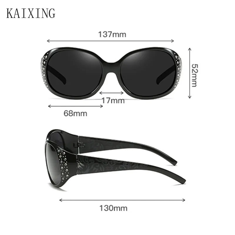 

KAIXING Polarized Sunglasses Woman Night Vision Goggles with Diamonds Frame Retro Female Sunglasses for Driving UV400 Wholesale