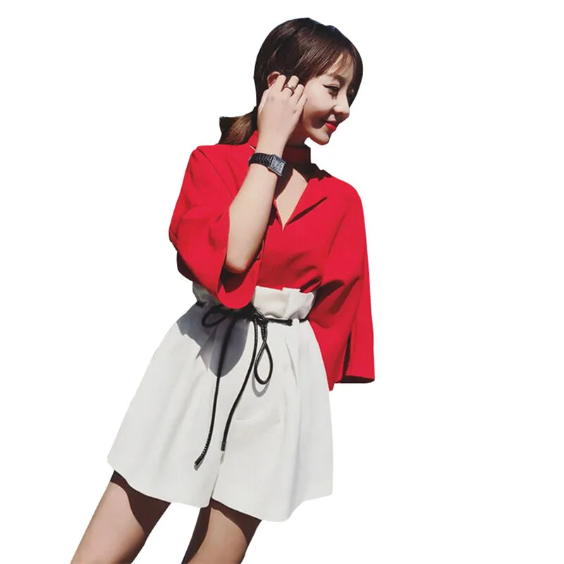 Новинка 2018 женское платье весна лето два предмета костюмы v образный вырез блузка