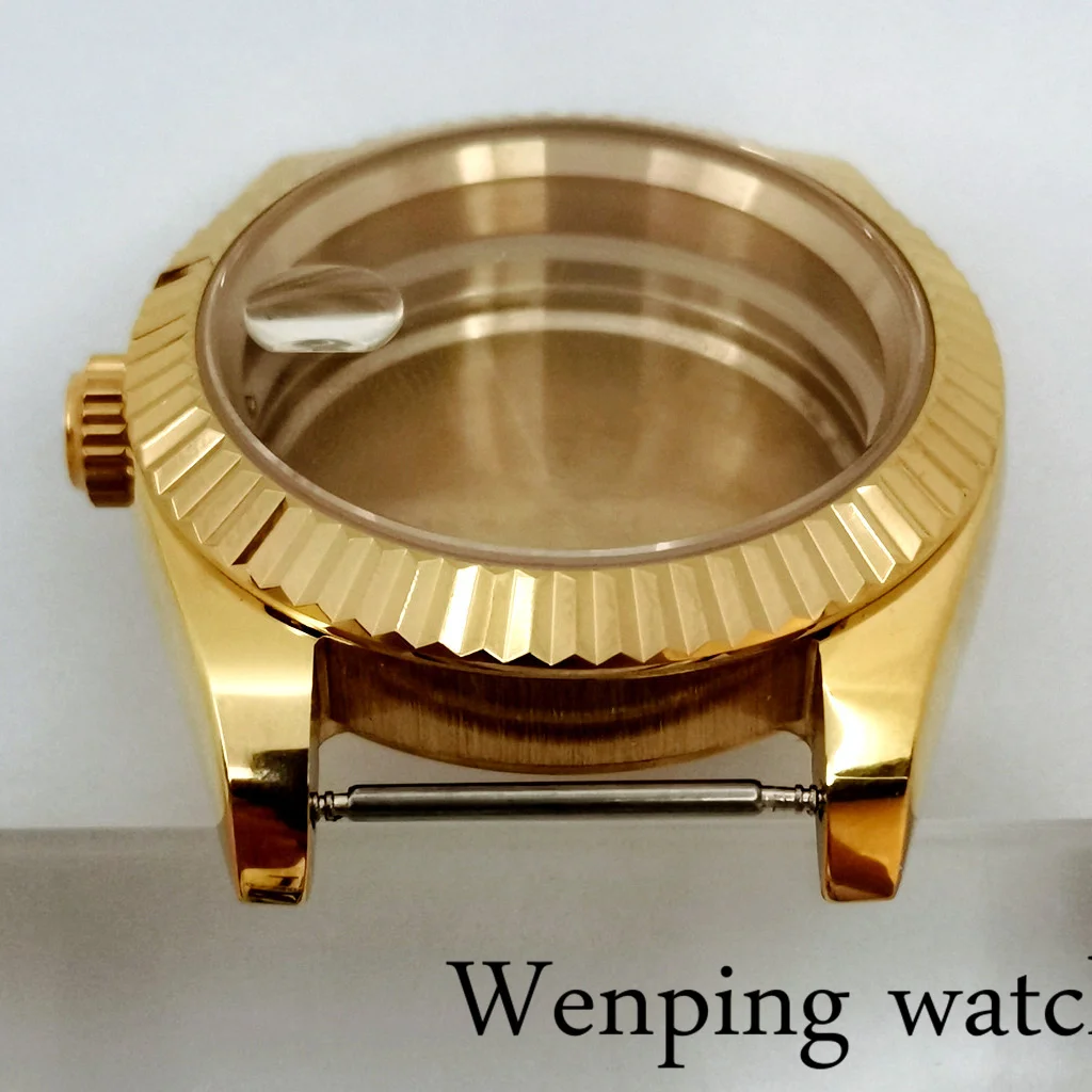 Чехол с сапфировым стеклом золотистого цвета 36/40 мм подходит для NH35A NH36A ETA 2836 MIYOTA