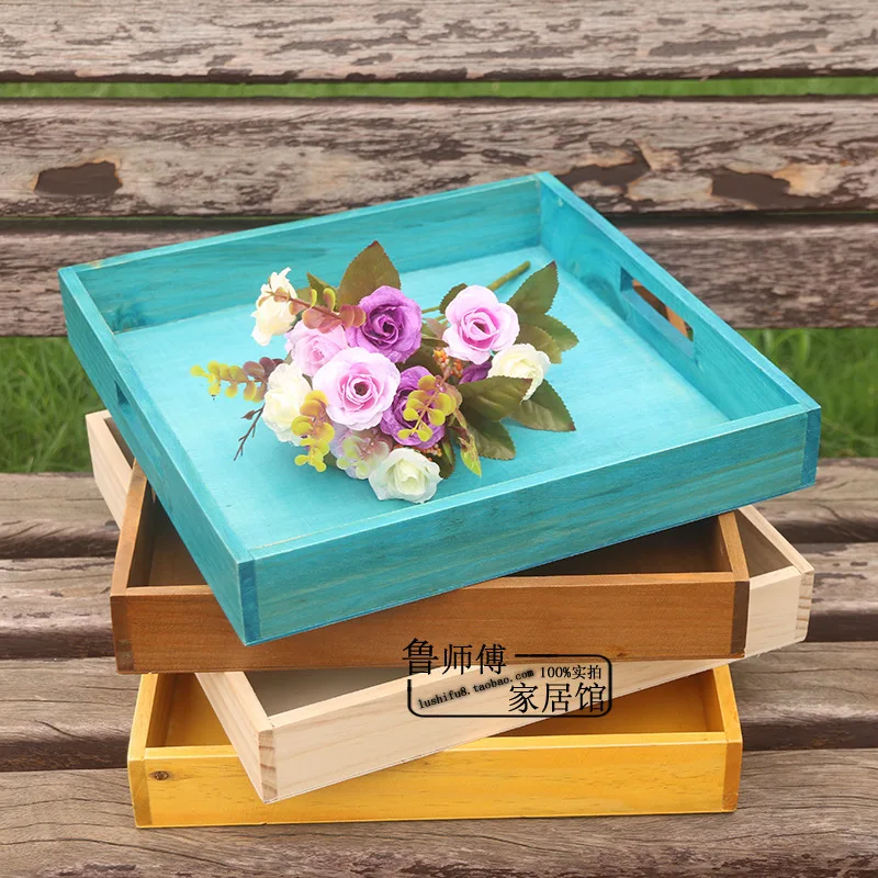 

Square Tray Vintage Wooden Wood Bread Tray Cup Cup Household Tray Storage Tray c