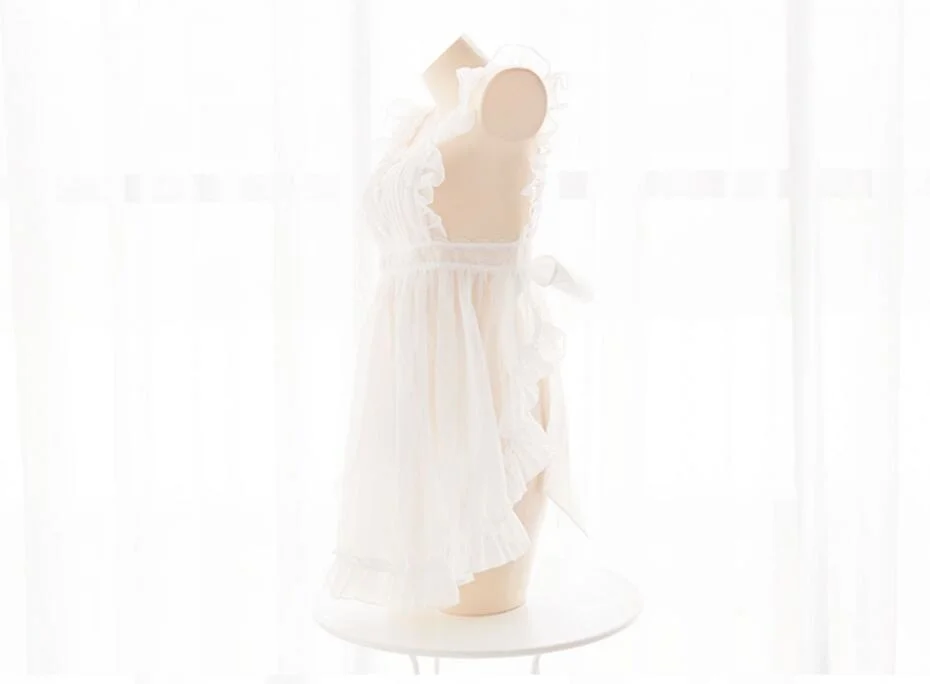 

Lolita Kawaii Lace Mesh Tops Mori Girl Bottom Blouse Women Sheer Mesh Short Sleeve Tops Transparent Sweet Princess
