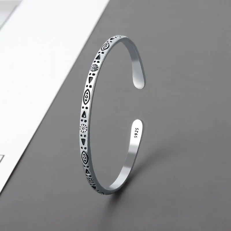 

MEYRROYU Silver Color Fashion Bohemian Pattern Bangle Women Retro Opening Party Jewelry On Hand Gift Pulsera Plata 2022 Mujer