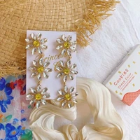 2020 spring summer yellow crystal drop earrings statement korean elegant flower petal dangle earrings holiday jewelry gifts