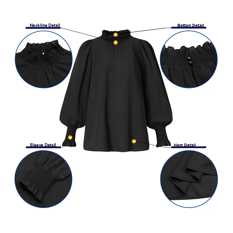 

Plus Size Solid Work Fashion Puff Sleeve Shirts Women's Spring Blouses ZANZEA 2021 Ruffle Turtleneck Tops Female Blusas Chemise