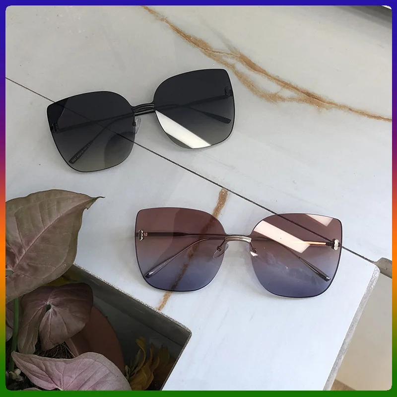 

Vintage High Quality Square Cat Eye Sunglasses Women Men Vintage Alloy Rimless Gradient Ladies Sun Glasses UV400 Fashion Driver