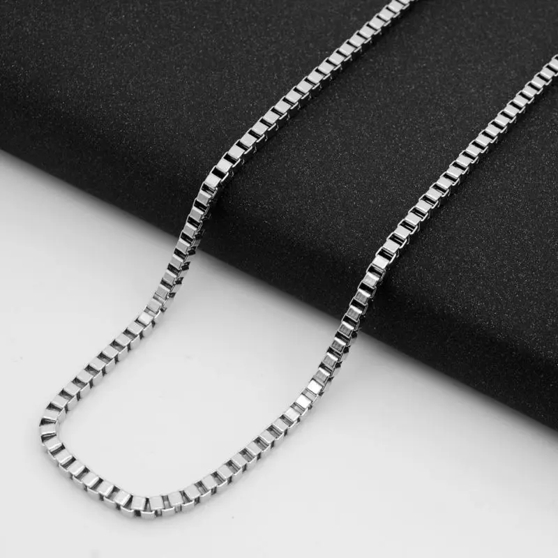 Box Chain 50, 60, 70, 80 см, серебряный тон, Мужская коробка с драконом, из бисера, змея, длинное ожерелье из нержавеющей стали, цепочка для подвески, Женские Ювелирные аксессуары - Окраска металла: Box Chain