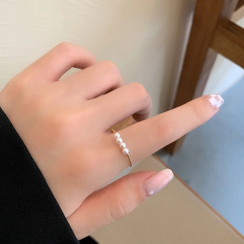 

Fashion Jewelry Simulated Pearl Ring Pretty Design Hot Selling Golden Plating Geometric Open Ring For Girl Fine Accessories