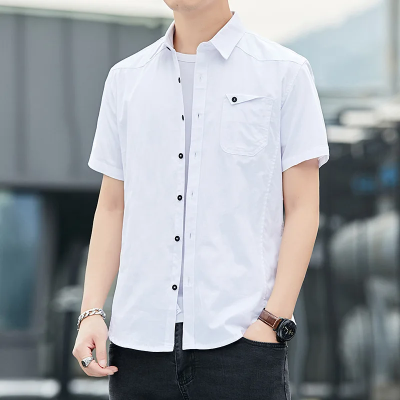 

2021 thin short sleeve shirt men's summer new casual clothes Korean fashion tooling coat white shirt men