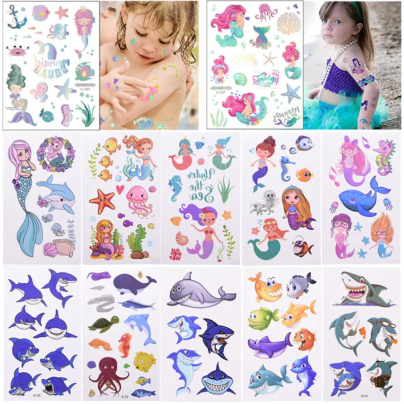 

Ocean Sea Life Party Supplies Mermaid Fish Whale Temporary Tattoos Body Sticker for Kids Body Waterproo Tattoos Sticker Supplies