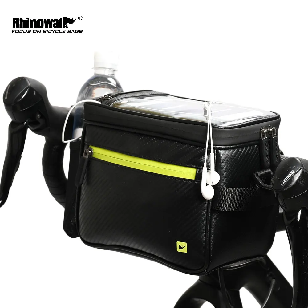Carbon Black Green Rhinowalk велосипедная сумка на руль с передней трубкой с Сенсорным Экраном Многофункциональная Сумка через плечо для телефона, камеры, gps контейнерный мешочек - Цвет: Carbon Black Green