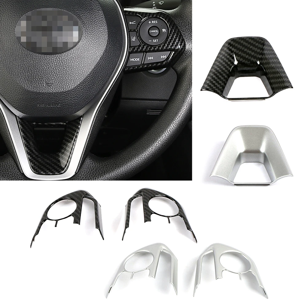 

For Toyota Rav 4 Rav4 5 Gen 2019-2023 Steering Wheel Button Frame Cover Trim Carbon Fiber Printed Matte Silver Interior Moulding